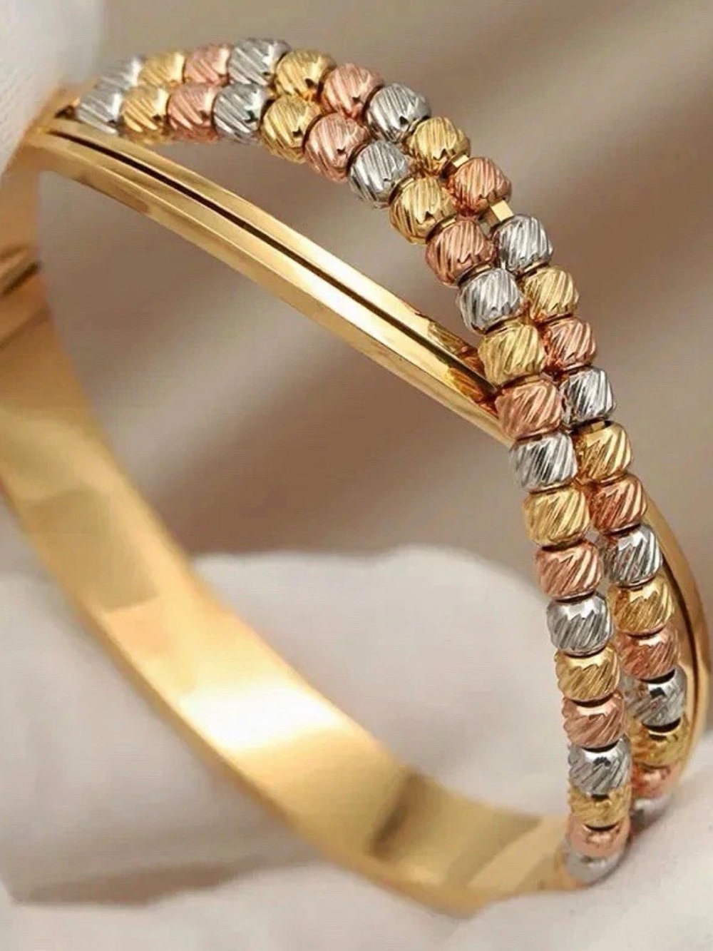 Tri-Tone Beaded Gold Bracelet - Women Jewelry Bracelets